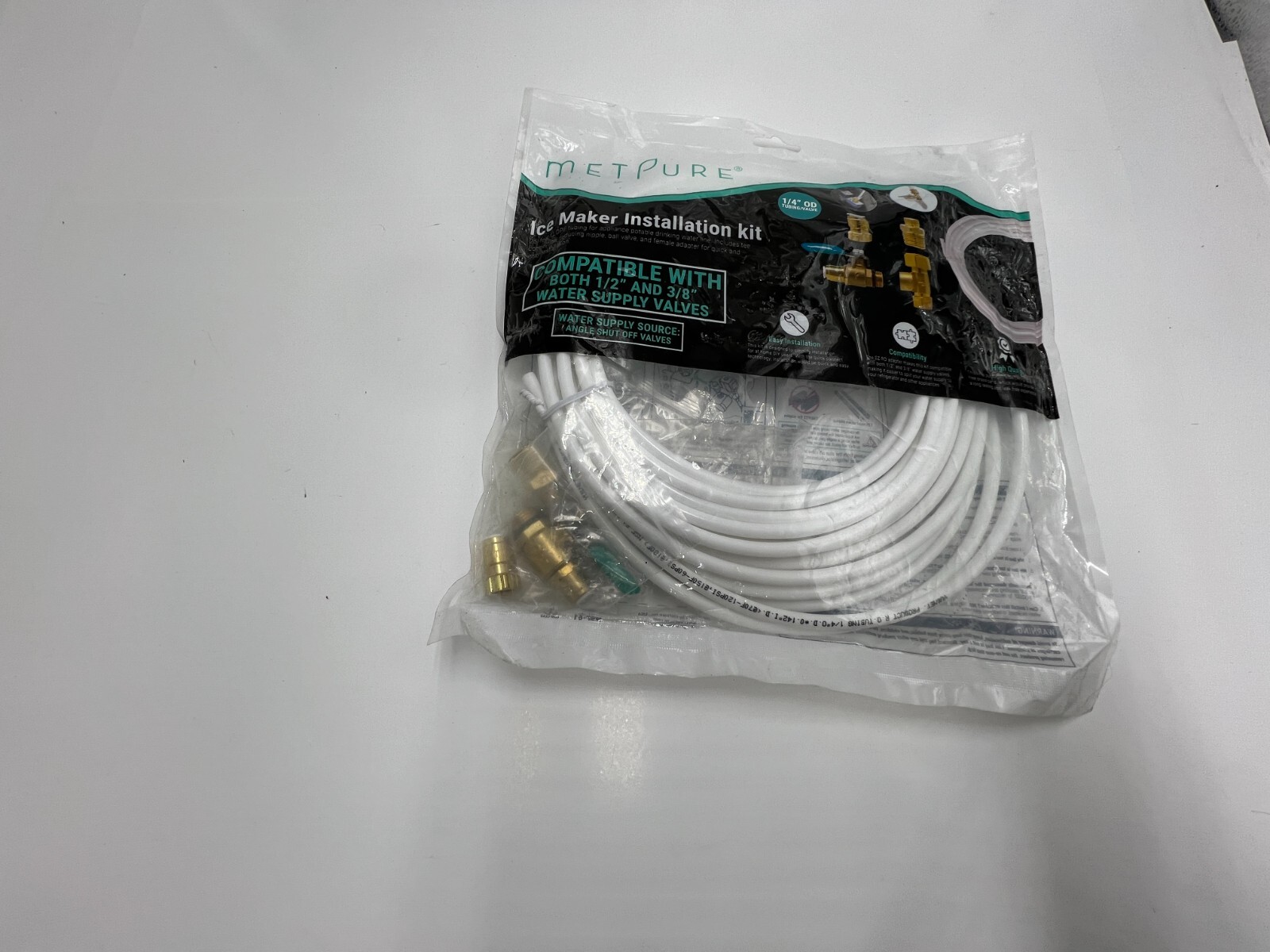 Metpure 25ft Ice Maker Fridge 1/4 Valve & Supply Line Fitting ICEMK2514 for 1/2"