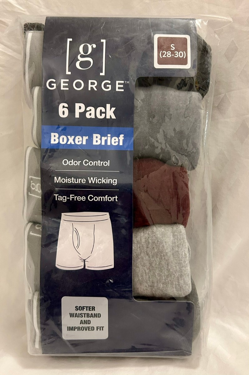 GEORGE 6 PK BOXER BRIEFS S(28-30) SOFTER WAISTBAND TAG FREE