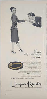 1947 Jacques Kreisler jewelry watch bands Vintage Ad wrap man around your wrist