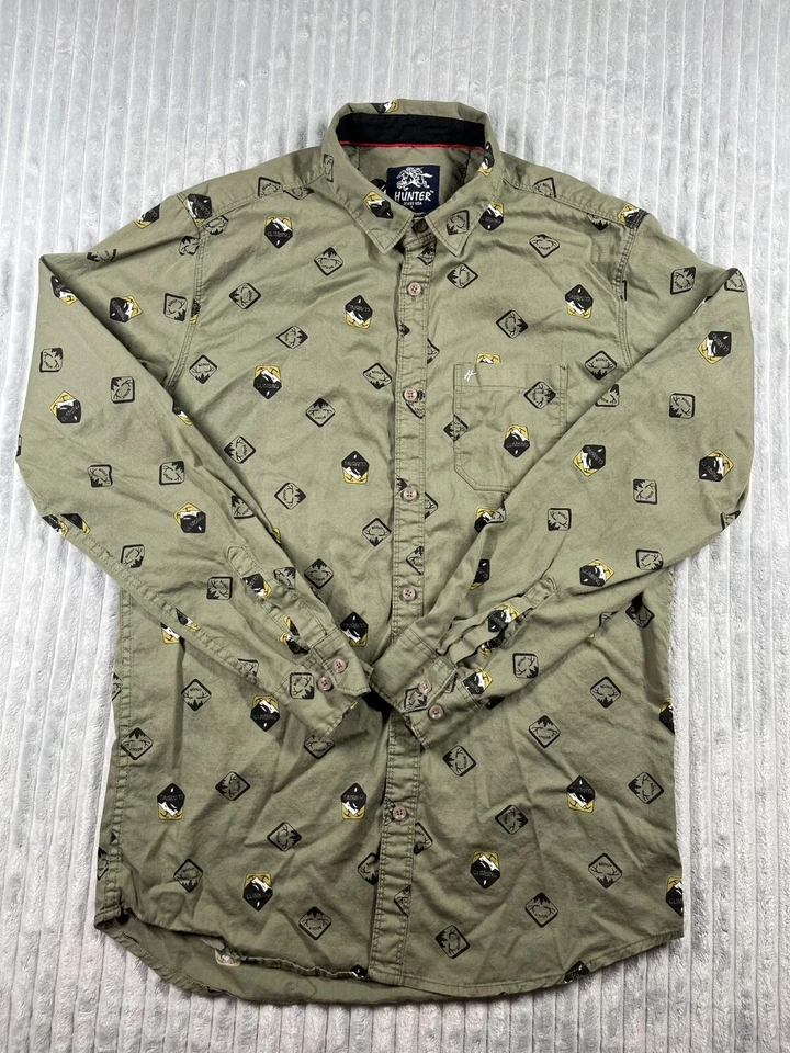 Рубашка мужская Hunter Jeans L оливково-зеленая с длинным рукавом на пуговицах с воротником для скалолазания - Изображение 2 из 4