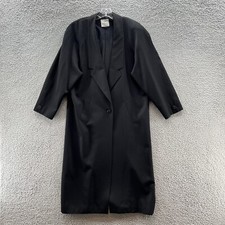Vtg 80s Linda Richards Jacket Women 12 Black Shoulder Pads Long Duster Coat Usa