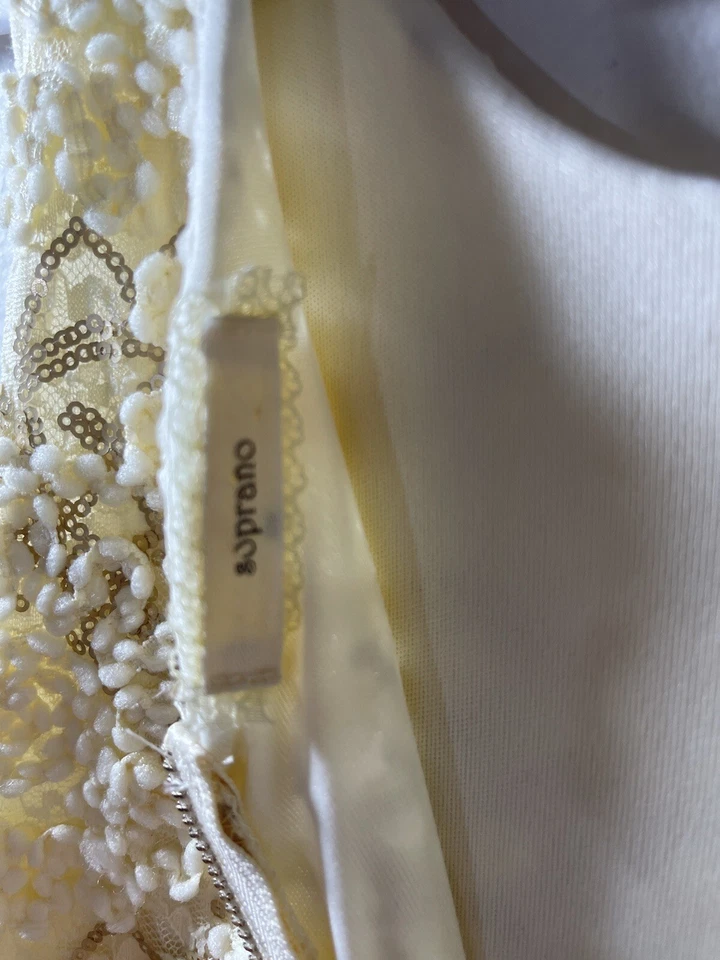 SoPrano 女孩连衣裙米色无袖背心打褶拉链 14 码金色亮片 — 第 3/4 张图片