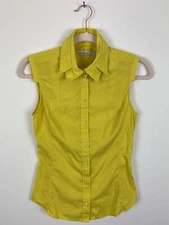 Karen Millen Top Size 6 UK Sunshine Yellow Sleeveless Collared Vest Summer