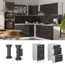 Schubladenunterschrank R-Line Schwarz Beton Weiß 40 cm mit AP Weiß-Marmor Vicco