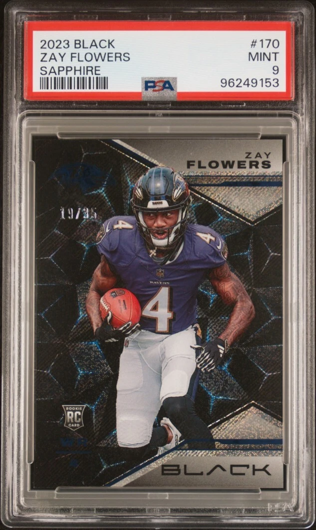 Deal for Zay Flowers 2023 Panini Black #170 Sapphire /35 PSA 9 RC Ravens!!!