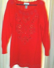 Studio C Red beaded Sweater long,warm and roomy size S