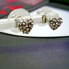 Tiny Rhinestones Heart Shaped Silver-Tone Stud 6 mm Earrings 