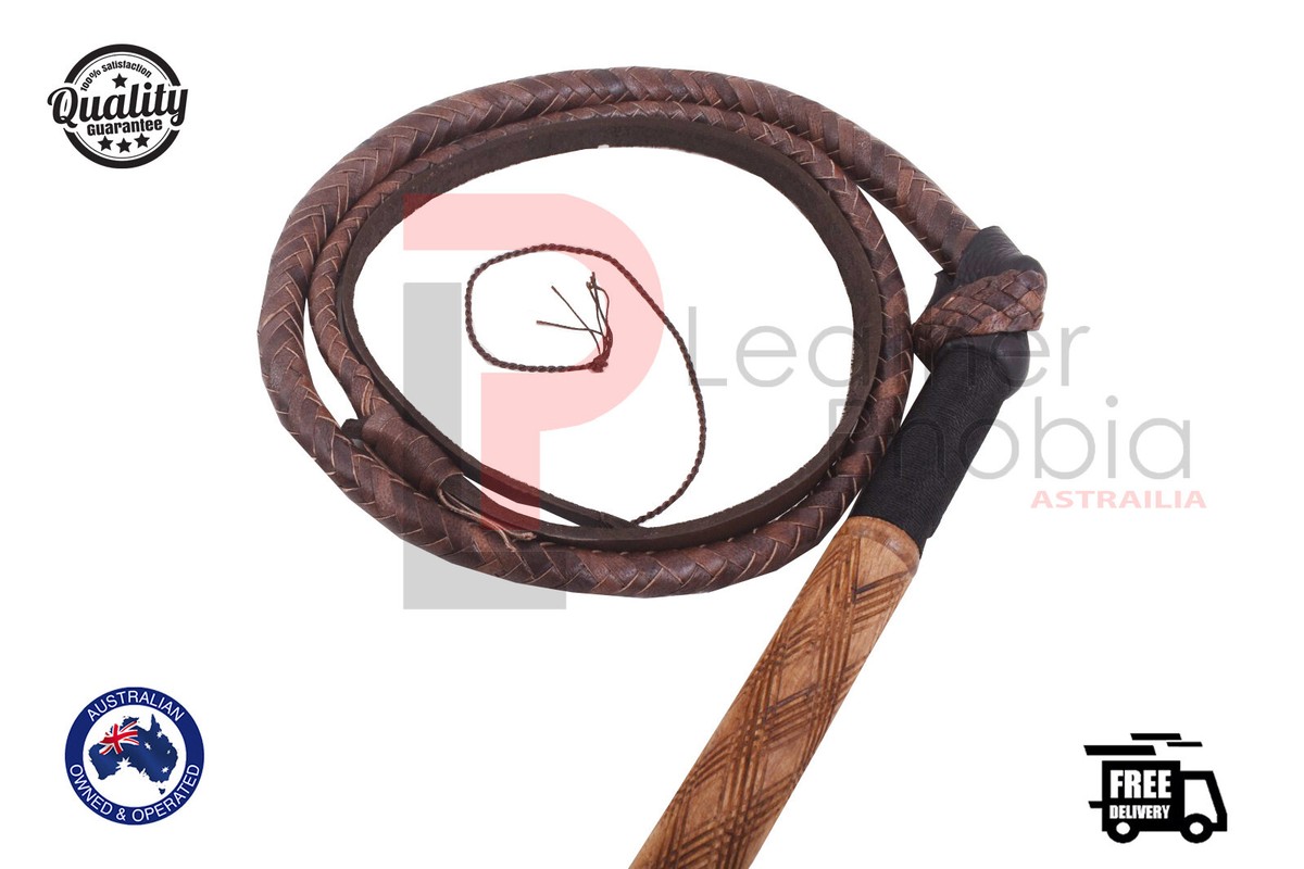 Australian Genuine Leather Stock Whip 07 feet long Bamboo Wood