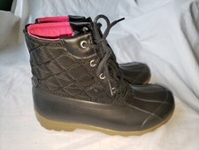GIRLS SPERRY TOPSIDER BLACK QUILTED PINK LINING PORT DUCK SNOW RAIN BOOT SHOE 4