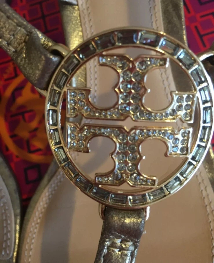 Сандалии Tory Burch ФИОЛЕТОВЫЕ 45 мм с кристаллом T-образным ремешком кожа ПЛАТИНОВЫЙ МЕТАЛЛИК размер 7 - Изображение 4 из 4