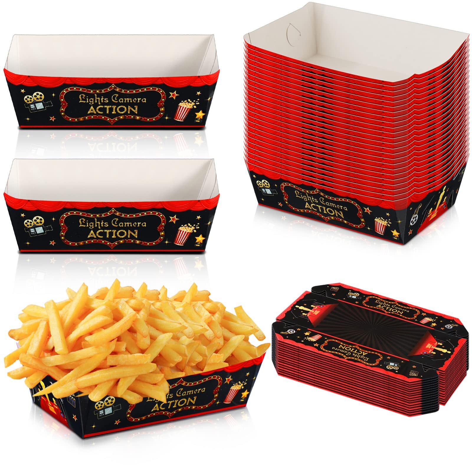 30 Red Nacho Paper Trays for Movie Night Snacks & Party Supplies