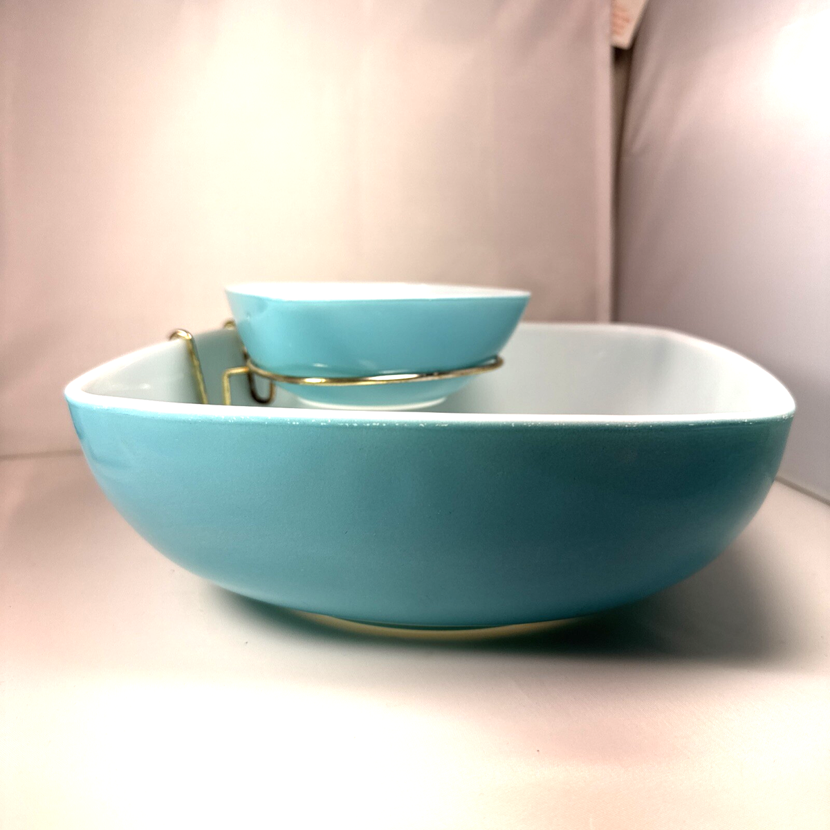 Vintage Turquoise PYREX 025/410 Square Chip And Dip Set Bowl Rare