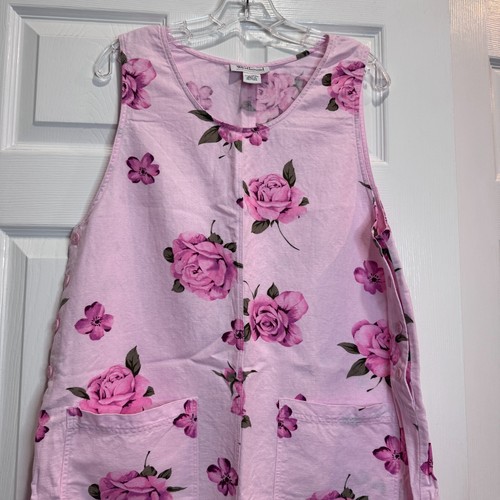 Westbound Women Maxi Dress Linen Cotton Pink Roses Cottage Sleeveless Pockets Lg - Picture 2 of 16