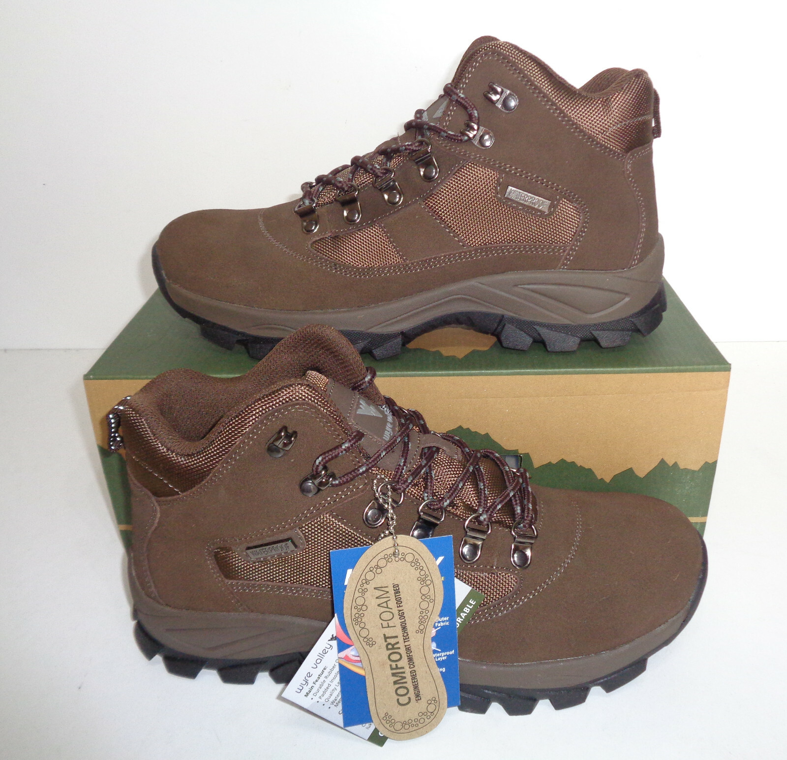 Mens Leather Walking Hiking Waterproof Memory Foam Shoes Ankle Boots Trainers image 2