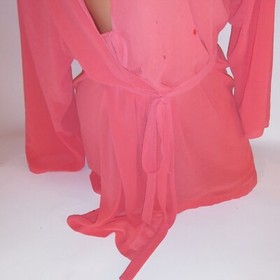 Vintage Victoria Secret Robe Kimono One Size Sexy Orange Sheer Tie Waist 2000