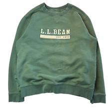 LL Bean Green Spellout Logo Crewneck Sweatshirt Mens M Est. 1912 - Distressed