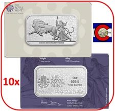2025 Great Britain UK Una and the Lion 1 oz 0.9999 Silver Bar Carded - 10 coins