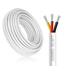 22 Gauge 3 Conductor Electrical Wire, 65.6FT White Stranded Low Voltage 22/3 PVC