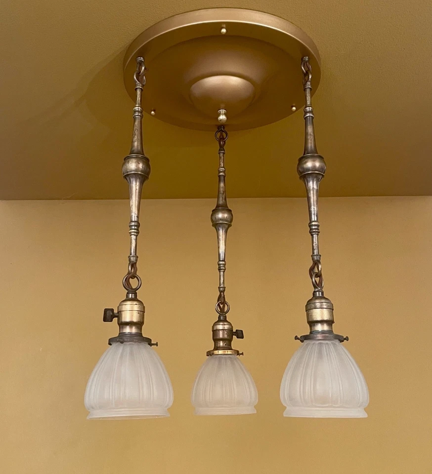 Vintage Lighting 1910s surface mount pan! Glass shades!! - Image 2 of 4