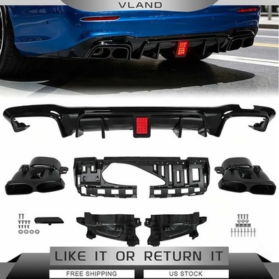 Benz W213 E300 E43 E63 2016-2020 VLAND F1 Style Rear Diffuser W/LED+Exhaust Tips