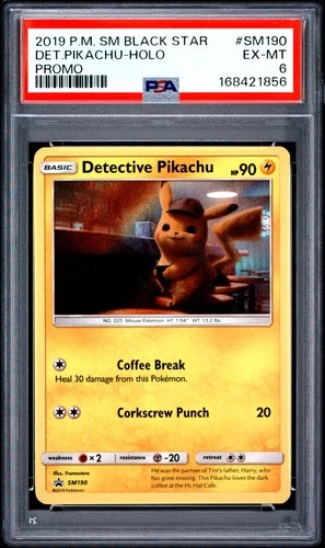 168421856 Detective Pikachu 2019 Pokemon SM Black Star Promos #SM190 Holo PSA 6