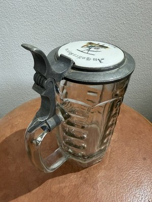 Antique Beer Mug 0.5L with Tin Lid & Porcelain Insert Circa 1900