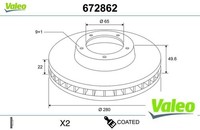 2X Bremsscheibe Valeo 672862 2 Bremsscheiben Vorderachse Vorne