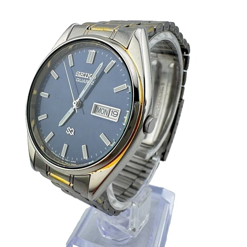 Vintage Seiko SQ Watch Men 34mm Gold Silver Tone Distressed 5Y23-BA11 Day Date