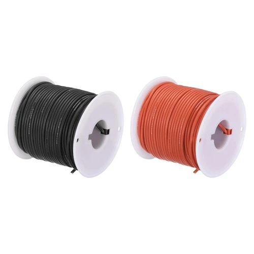 20AWG Silicone Wire Stranded Tinned Copper High-Temp Hookup 2 Pack Spools Black