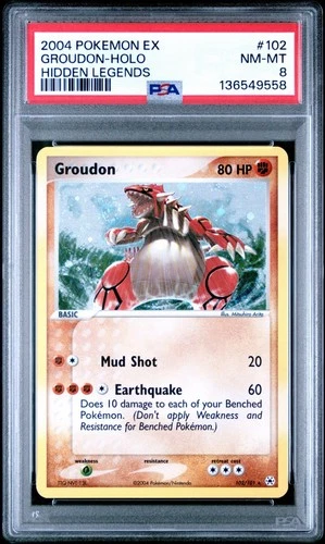 2004 POKEMON EX HIDDEN LEGENDS #102 GROUDON-HOLO PSA 8 LOW POP 222
