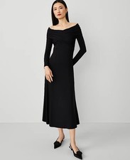 NEW $159 Ann Taylor twist off the shoulder knit midi dress black sz 4