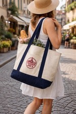 Trader Joe's Canvas Tote Reusable Bag 20x14x6" Navy Blue/White NWT