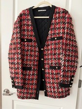 Alessandra Rich Red, Black and White Tweed puffer Jacket