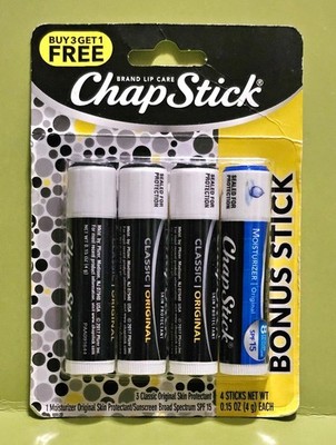 CHAPSTICK Bonus Stick 3-Classic Original + 1-Moisturizer Original NEW NOS