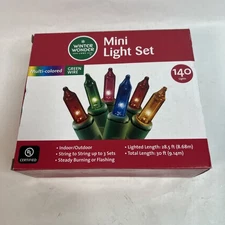 Winter Wonder Lane Mini Light Set Multi-Colored Green Wire 140 Lights lot bundle
