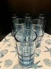 Set of 6 Vintage Anchor Hocking Manchester Tartan Icy Light Blue Glass Tumblers