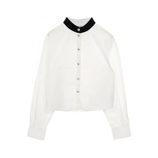 Top camicia CHANEL con bottoni leoni #36 blusa cotone bianco nero usato donna