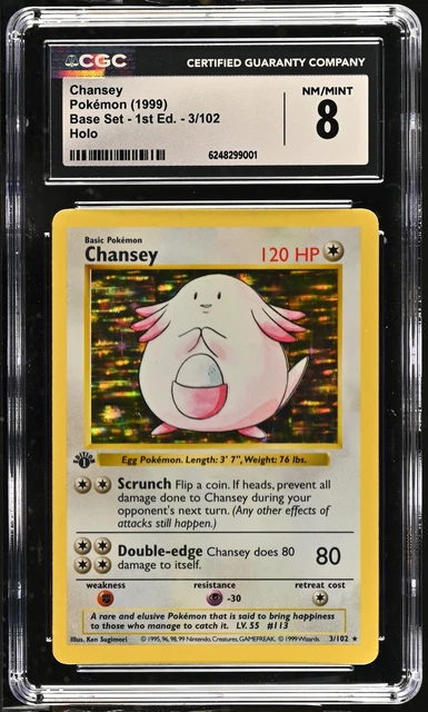 CGC 8 Chansey 3/102 Base Set 1st Edition Shadowless Holo Pokemon Card