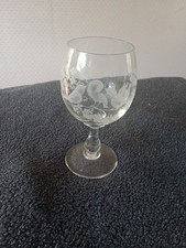Superb Large Libbey Etched Birds and Flowers Wine or Brandy Glass