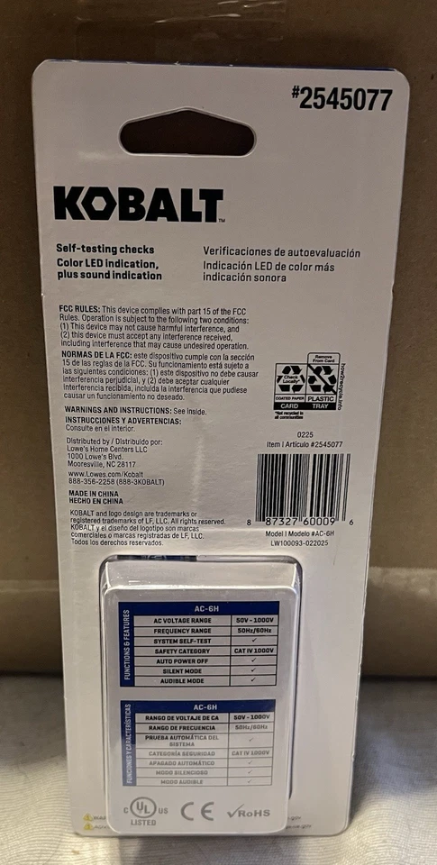 KOBALT 2545077 NON-CONTACT VOLTAGE TESTER CAT IV 1000V - Image 2 of 2
