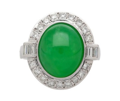 8.55 Carat Untreated Fei Cui A Jadeite Jade & Diamond Bezel Platinum Ring