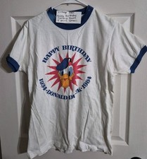 Vintage Disney Donald Duck Ringer T-Shirt Happy Birthday 1984 Single Stitch S
