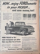 1956 Newspaper Ad For Ford Pickup Trucks - Fordomatic Transmission F-100 Pickup