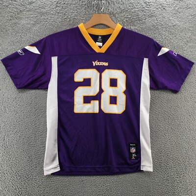 Reebok NFL Vikings Petterson #28 Jersey Shirt Youth XL 18-20 Purple Short Sleeve