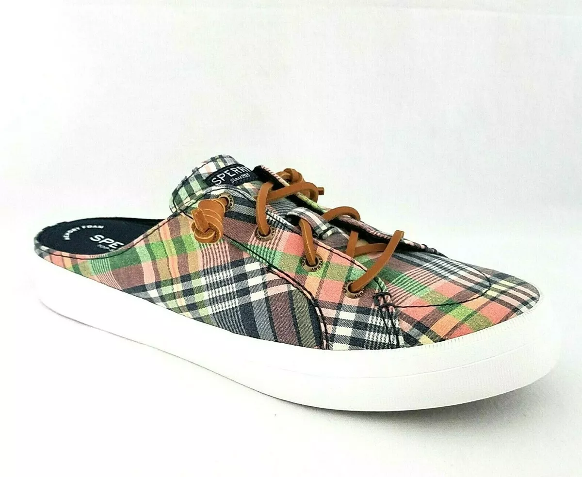 SPERRY Topsider Crest Vibe Washed Plaid Mules Sneakers Womens US 9.5 EU 40.5 NEW