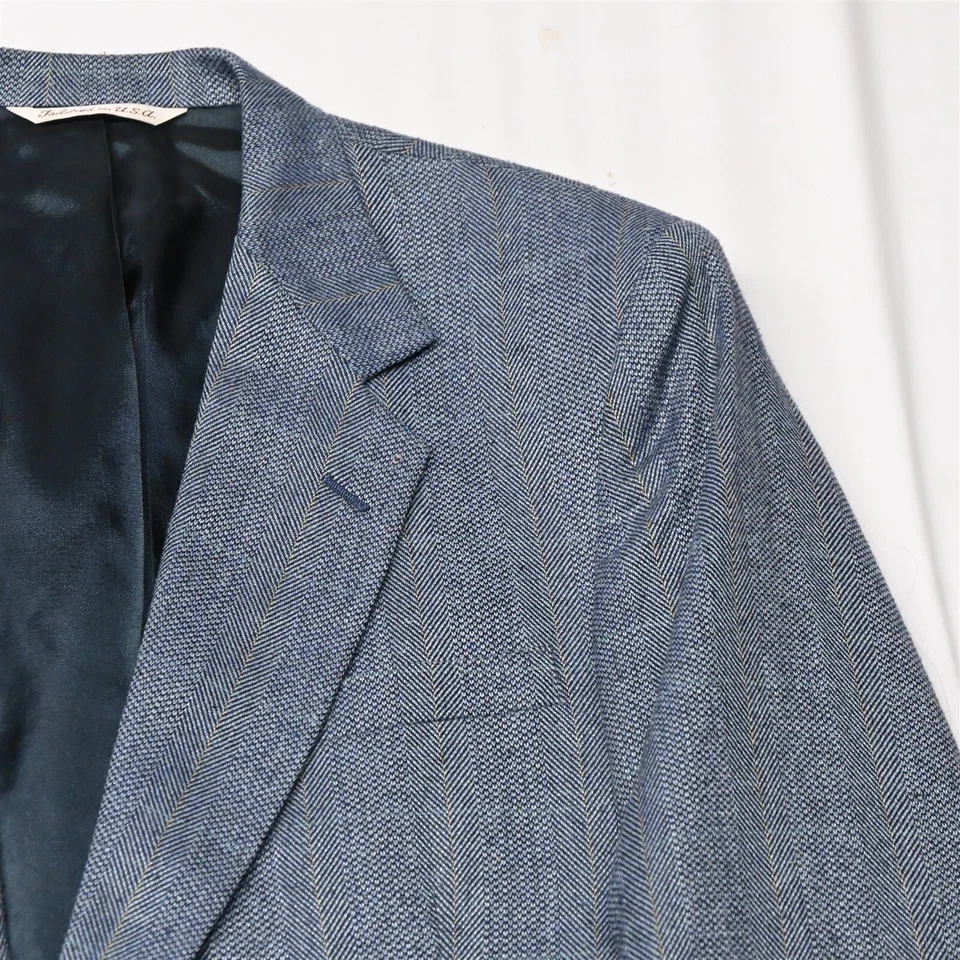 Vtg Stafford 44R Blue Woven Tweed USA Made Mens Blazer Suit Jacket Sport Coat - Image 2 of 4