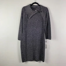 Calvin Klein Sweater Dress Size L Womens Black Silver Metallic Pullover Sheath