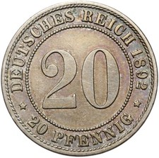 Deutsches Reich - Kaiserreich - J. 14 - Münze - 20 Pfennig 1892 A - ERHALTUNG !
