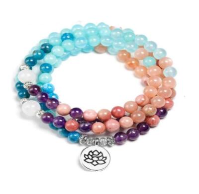 Natural Amethyst Apatite Sunstone 6mm 108 Beads Mala Bracelet zazen Cuff Men