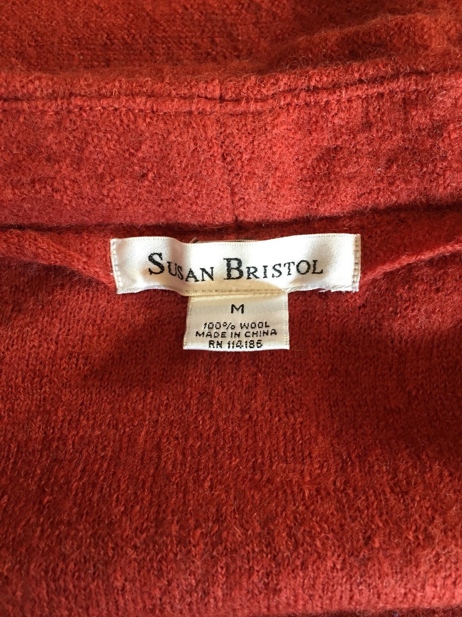 ❤︎ SUSAN BRISTOL Wool Cardigan Sweater Medium Shapely Burnt Orange